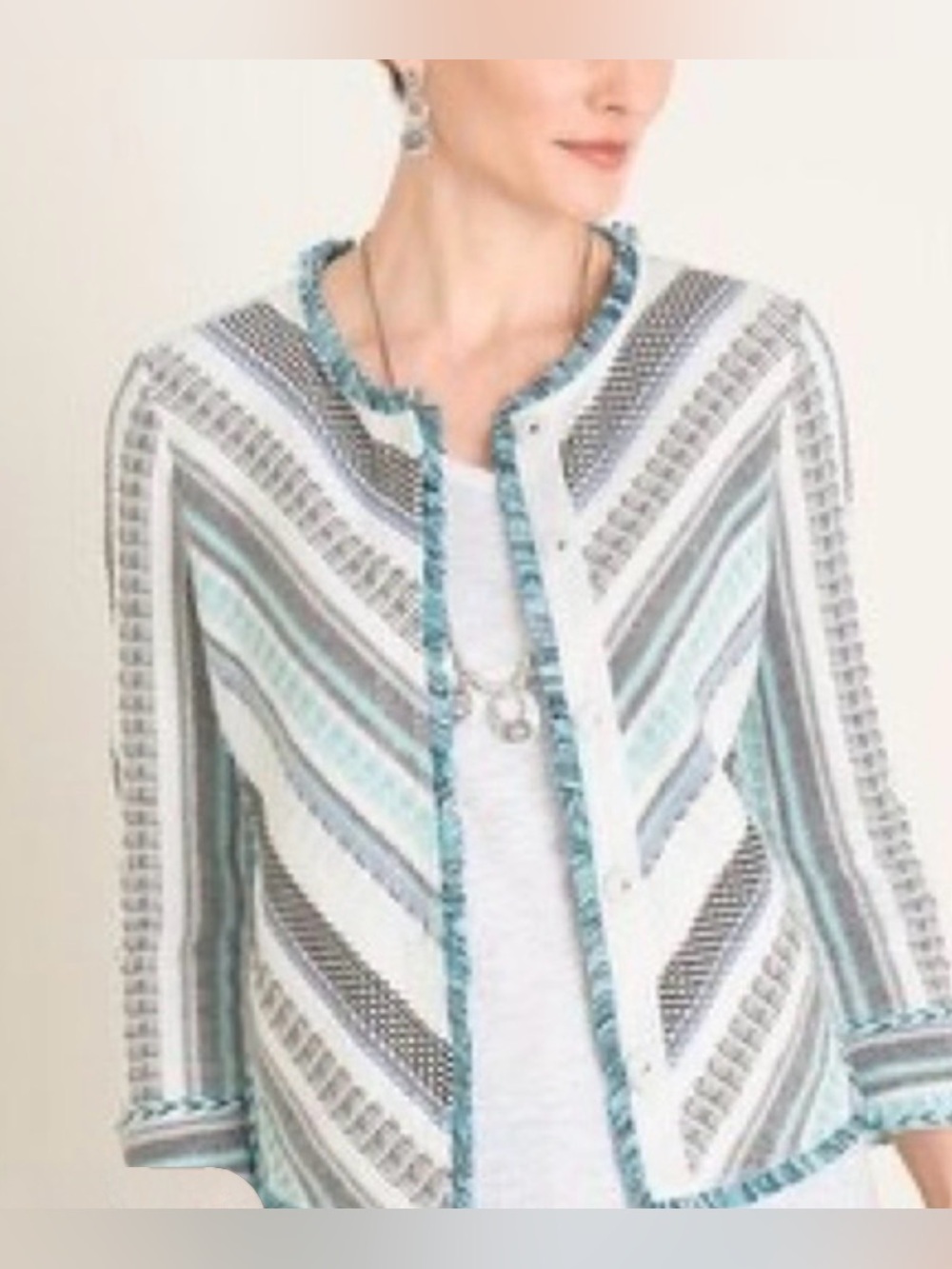 EUC Chicos Light Blue/White  Women’s Sweater Jacket Size 3 EUC